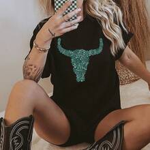 Camisa de estilo occidental para mujer con diseño de cuerno largo turquesa, sudadera de vaquera para mujer, ropa de rodeo de vaquera, regalo para ella, atuendos occidentales para mujer, ropa occidental, ropa de chica del campo. - Negro - Ver 5
