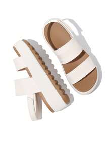 New Platform Water Sandals For Women Comfortable Chunky Wedge Open Toe Shoes Summer Walking Beach Vacation Waterproof Sandals - 白棕 - 查看 3