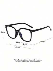 1 Pair Men's Plastic Square Frame Retro Classic Square Studded Fashionable Transparent Glasses - A - View 4