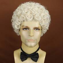 Peluca sintética rizada y corta tipo afro para hombres, fibra resistente al calor, cómoda y transpirable con gorra de malla de rosa, adecuada para uso diario, fiestas, festivales de música, carnavales, Halloween - Multicolor - Ver 12