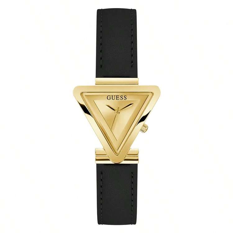 Guess Đồng hồ nữ, thiết kế hình tam giác độc đáo, vỏ vàng hình học kết hợp với dây da đen, đồng hồ đeo tay thạch anh tối giản. GW0548L3 - màu đen - Xem 1