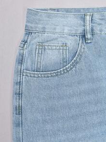 Quần short denim nữ mùa hè, họa tiết râu mèo rách rưới kiểu Y2K, trang phục thường ngày thoải mái, quần short Bermuda ống đứng phong cách retro thập niên 90. - Xanh và trắng - Xem 7