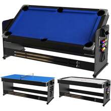 ShiningLove 7-Foot 3-In-1 Multi-Game Table, Air Hockey Billiards Table Tennis Combo With High-Performance Airflow, Flip Top & Full Accessories For Game Room - Blue - View 1