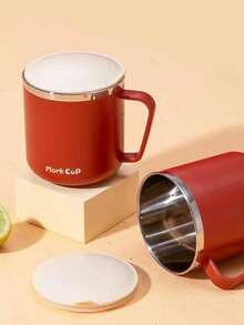1pc 304 Stainless Steel Mug, Multiple Colors Available, Minimalist Design, Round Milk/Coffee Cup For Students & Office Workers, Unisex Home Use, With Scale, Lid, Heat Insulation, Anti-Scald, Anti-Drop - Brown - View 8