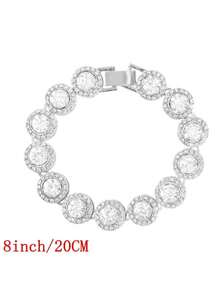 1pc European And American Fashion Men's Round Ice Sugar Rhinestone Necklace, Street Dance Hip-Hop Cool Necklace, Cuban Link Chain, Holiday Gift - Silver - View 8