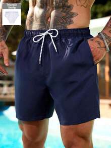ZELFYO Men's Solid Color Drawstring Waist Pockets Loose Beach Shorts Men Swim Trunks Bathing Suit Men Beachwear - 海軍藍 2 - 查看 13