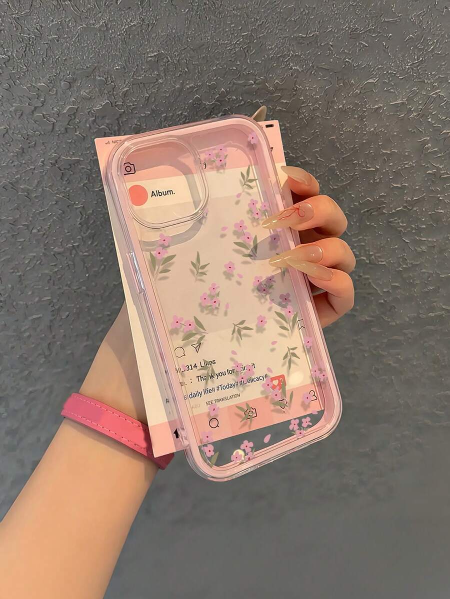 小花美人！透明TPU粉色花朵手机壳，樱花粉边框设计，野餐必备！简约花朵手机壳，轻薄便携，兼容 11/12/13/14/15/16/16 Pro Max/12 Pro/13 Pro/14 Pro/15 Pro/16 Pro/14 Plus/15 Plus/16 Plus/12 Pro Max/13 Pro Max/14 Pro Max/15 Pro Max/16 Pro Max，舒适柔软的手机保护壳，轻巧可爱！纤薄透明花朵手机壳，温柔花朵手机壳，精准开孔 - 粉色 - 查看 1