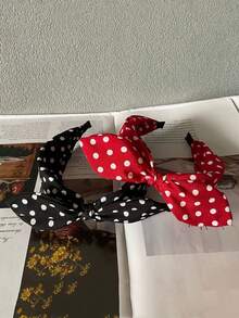 1件装女士波点兔耳打结发箍，宽边蝴蝶结布艺发带发饰 - 彩色 - 查看 2