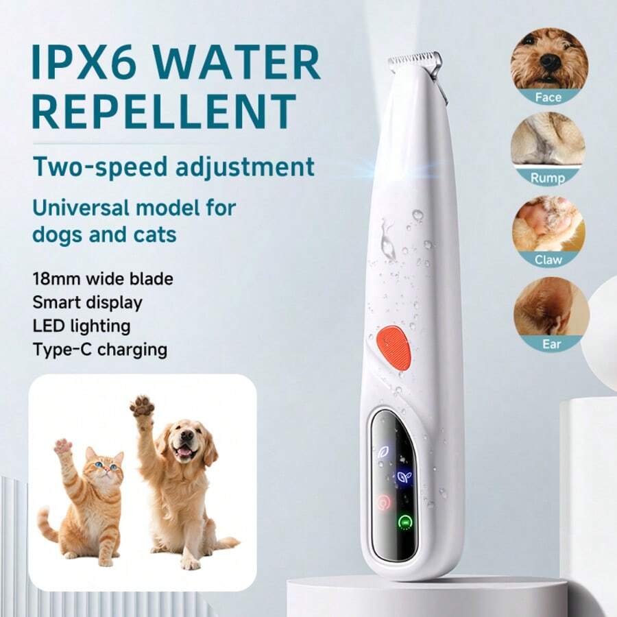 1pc Pet Hair Clipper, Pet Hair Trimmer With LED Light - Ultra Quiet Ceramic Blade, IPX6 Waterproof Rechargeable Grooming Kit For Small Dogs Cats | For Paws, Eyes, Ears, Face, Rump With Replacement Blades, Daily Beauty & Daily Use Tool - View 1