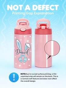 1pc 12oz/350ml Customizable Name Easter Stainless Steel Insulated Water Bottle, With Silicone Straw Leak-Proof Lid, Double-Wall Vacuum Insulation, Cute Easter Bunny Spring Drinking Bottle, Suitable For School, Travel, Sports, Hydration, Birthday Gift, Holiday Gift, Boys & Girls Customized Name Water Bottle - Easter Style 1 - View 3