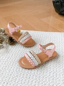 Dép xăng đan đế bằng dệt kiểu dáng ngọt ngào dành cho bé gái, thích hợp cho mùa xuân/hè. - Hồng - Xem 5