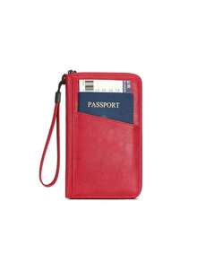CHARM INFINITE Simple Long Type Passport Bag Soft PU Leather Multi Card Position Travel Essentials - Red - View 9