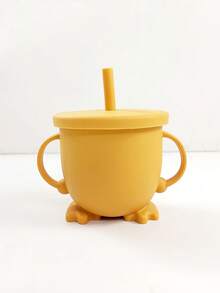 1pc Baby Silicone Material Cute Footprint Bottom Grip Dual-Ear Straw Cup, Suitable For Everyday Baby Drinking - Multicolor - View 13