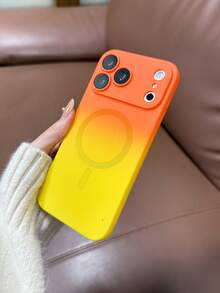 Compatible With IPhone 17 Pro Max, 17 Pro, 17 Air Fashionable Gradient Silicone Matte Magnetic Phone Case, Compatible With 17, 16, 15, 14, 13, 12, 11 Pro Max Plus, 16E, Also Suitable For Samsung S26Ultra A56 A55 A16 A17 S25FE S25Ultra, Christmas Gift, Winter Gift - Orange-yellow - View 4