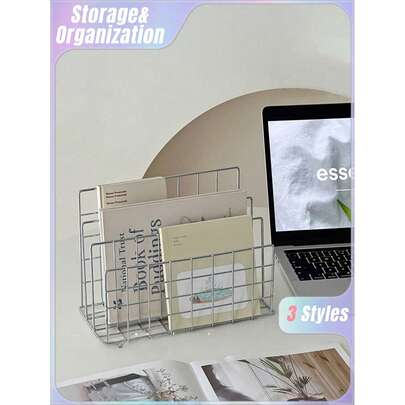 1 kệ sách kim loại phong cách Bắc Âu tối giản hiện đại kèm 3 giỏ đựng đồ, hộp đựng tạp chí/báo hình chữ nhật, vật dụng trang trí bàn làm việc tại nhà/văn phòng/trường học, thích hợp cho dịp năm mới, Lễ tình nhân, Ngày của Mẹ, Ngày của Cha, Lễ tốt nghiệp, mùa tựu trường.