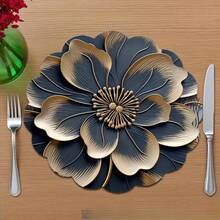 1/2/4/6/8/300pcs Luxury Round Placemats Set, Golden Peony Flower Pattern Design, Size 15*15 Inches/38*38cm, Multiple Patterns Available, Suitable For Dining And Home Decor - Multicolor - View 11