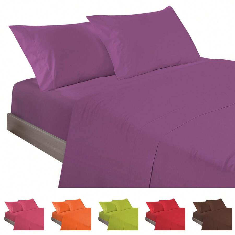 Ecommerc3 3-4 Piece Cotton Sheet Set, Fits Beds 80-200 Cm, Wide Variety Of Colors - Lila - View 1