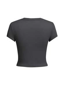 3件装女士圆领短袖T恤，夏季时尚纯色休闲修身露脐上衣 - 彩色 - 查看 7