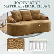 This Contemporary Two-Seater Sofa Set Features Deep, Round Cushions With A Chenille Cloud Pattern, A Compact Design Without Springs, And Includes Three Decorative Cushions. Suitable For Compact Apartments. - 芥末黃 - 查看 4