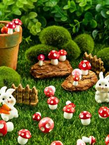20pcs/10pcs/1pc Mini Red Resin Mushrooms, Realistic Mini Mushroom Decor, Fairy Garden Supplies, Small Mushroom Miniature Model Landscape Craft Accessories, Suitable For Garden Bonsai Micro Landscape Crafts And DIY Home Dollhouse Handmade Decoration - A - View 6