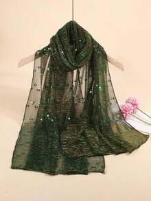 1pc Women's Lightweight Solid Color Sequin Bandana Scarf, Headscarf, Hijab, Decorative Shawl, Beach Wrap, Suitable Daily Use - 深綠色 2 - 查看 5