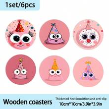 Wooden Coaster, Wood Material, Non-Slip & Heat Insulation, Cute Birthday Theme Pattern, Warm Atmosphere, Essential For Coffee/Tea, Protect Tabletop, Decorative & Practical Household Item - Wood-coaster - View 5