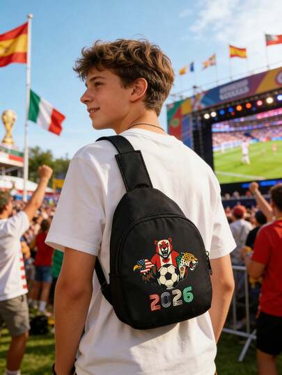 1 chiếc túi đeo hông/đeo vai bằng vải canvas đa năng đựng tiền xu, hình quả bóng đá World Cup, phù hợp cho cả bé trai và bé gái.