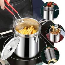 6pcs Deep Frying Pot With Basket, Stainless Steel Small Deep Frying Pot With Lid, Kitchen Cookware, Fuel Saving Design Portable For Home Outdoor Fries Fish Chicken Seafood - A - View 3