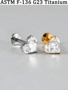 1 件装 CZ 马眼形心形方形月亮星形耳软骨耳廓耳屏耳钉 16g G23 植入式钛金属内螺纹锆石铺镶平底唇鼻唇钉穿刺饰品 男女通用 日常优雅 - 鈦本色 - 查看 9