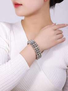 Western Jewelry Italian Charm BraceletLADYCOCO 1pc Punk Style ABS Plastic Silver Rivet Bracelet, Unisex Personalized Rivet Bangle, Suitable For Daily Wear, Party, Music Festivalturquoise Jewelry Earrings Anniversary Gift For Him - 黃金+白銀 - 查看 4