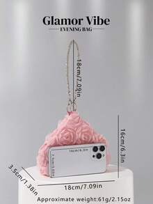 复古花卉手提包/手拿包，优雅粉色玫瑰花卉设计晚宴包，搭配钻石手链手提包，纯色水桶包，新娘手拿包，适合正式晚宴、舞会、派对、婚礼、聚会、礼品 - 粉色 - 查看 6
