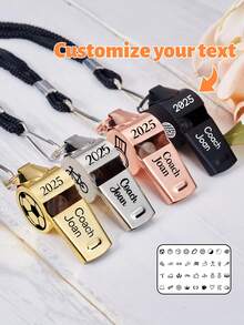 1pc Personalized Stainless Steel Whistle,Customize Text And Pattern,Can Customize Name Survival Whistle With Lanyard, Outdoor Sports Training Anniversary Gift For Boy Groomsman - Multicolor - View 2