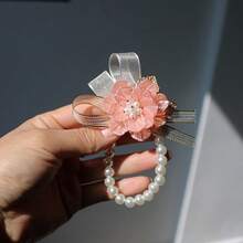 1朵粉色婚礼胸花伴娘手腕花，优雅手腕花，新娘派对配饰，婚礼装饰，夏季，海滩 - 西瓜粉 - 查看 11