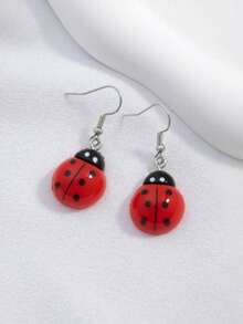 1 Pair Of Resin Ladybug Earrings, Y2K Insect Earrings, Weird Earrings - Red - View 3