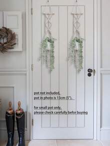 1 件装布艺吊篮，波西米亚风编织细节植物吊架，适合家庭使用 - 米色 - 查看 6