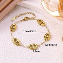 奢华新款3D猪鼻子钛钢手链，镂空太阳字母吊坠手链，优雅女士配饰 - 金色 - 查看 8