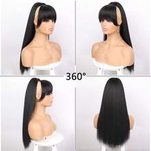Synthetic Hair Ponytail With Bangs - Long Straight Hair Ponytail Extension For Daily Wear And Party - Multicolor - View 5