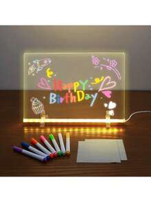 1PC USB LED Acrylic Note Board, Rewritable LED Message Memo Drawing Board, Warm White Light With 7 Color Pens, Scratch-Resistant Adjustable Erasable Drawing Supplies, Creative Birthday Gift & Party Home Office Decoration - View 2