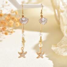 1 Đôi bông tai kiểu dáng đại dương lãng mạn hình vỏ sò và tua rua, bông tai ngọc trai giả thanh lịch, trang sức nữ, thích hợp để đeo hàng ngày, hẹn hò và đi nghỉ mát ở bãi biển. Hình dạng và họa tiết vỏ sò được sắp xếp ngẫu nhiên, được làm từ chất liệu vỏ sò tự nhiên. - Gió biển - Xem 9