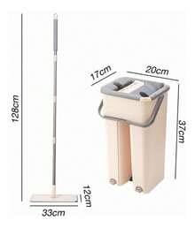 Compact Broom And Bucket, Automatic Cleaning And Drying System With Double Compartment, Washing And Wringing – Rotating And Flat Head - White - View 3