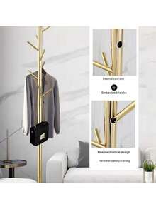 Coat And Hat Rack, Stainless Steel Floor-Standing Coat Rack, Simple Coat Hanger, High-End Premium Bag And Hat Rack. - Gold - View 5