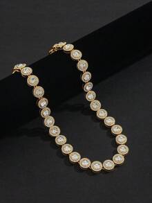 1 pieza Collar de cadena cubana con cristales de azúcar de hielo de moda europea y americana para hombres, collar fresco de baile callejero y hip-hop, regalo de vacaciones - Dorado - Ver 1