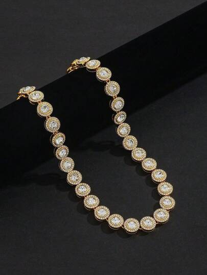 1pc European And American Fashion Men's Round Ice Sugar Rhinestone Necklace, Street Dance Hip-Hop Cool Necklace, Cuban Link Chain, Holiday Gift