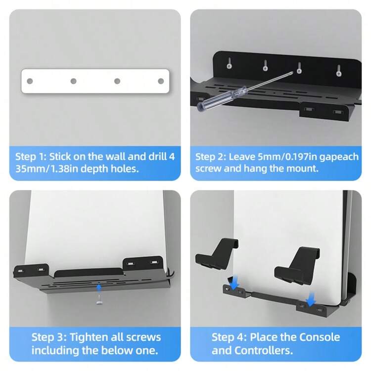 Metal Wall Mount Bracket With 2 Detachable Handle Stands For Slim, Digital And Standard Edition, Space-Saving Console Wall Mount Kit With Ventilation Design, Screw Installation - View 9