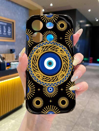 1个时尚恶魔之眼图案不规则奶油色手机壳，适合女性日常使用，兼容三星Galaxy S23/S24/S25/S26/A57/A37/A17/A07，//纯安卓系列