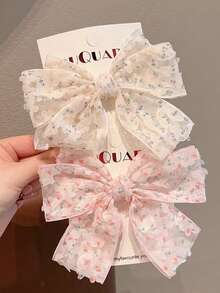 1pc Teenage Minimalist Mesh Bow Floral Hair Clip, Cute Butterfly Decor Half-Up Hairstyle Accessory For Girls, Sweet And Gentle - Multicolor - View 2