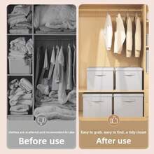 1个大容量可折叠布艺收纳盒，带盖，多功能家用收纳箱，衣柜整理盒，房间收纳盒，防尘防潮，双侧提手，抽屉式设计，可堆叠 - 深灰色 - 查看 5