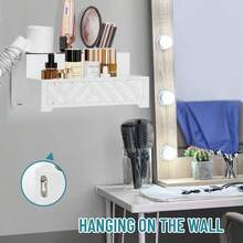 Hair Dryer Holder Wall Mounted,Hair Blow Dryer/Curling Iron Holder, Countertop, Hair Tools & Styling Supplies Organizer Flat For Bathroom Counter For Accessories, Makeup, Toiletries Storage, Black - 白色 - 查看 6