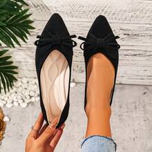 Women's Suede Pointed Toe Bow Flats, Bow Slip-On Flats, Versatile Flat Shoes For All Seasons - Black - View 1