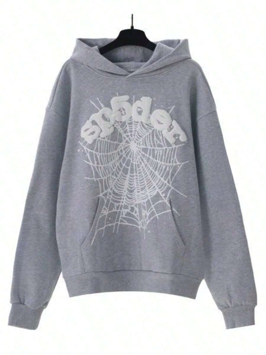NEW Hip Hop Spider Hoodies Set Y2k Hoodie-Men's Spider Web Graphic Print Hoodie – "" Print Oversized Pullover,  Streetwear Casual Sweatshirt (Printed, Not Embroidered) - 灰色 - 查看 1